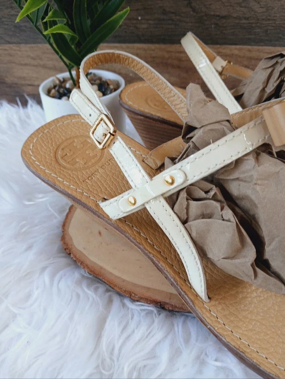 Tory Burch Leather Thong Wedge Sandals